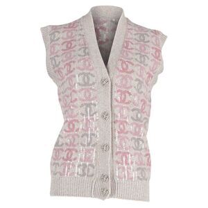 Chanel CC Button-Down Sequined Vest Jacket in Multicolor Wool